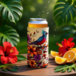 Lebendiger Roter Vogel und Wildblumen-Botanische N Selters Dosenkühler