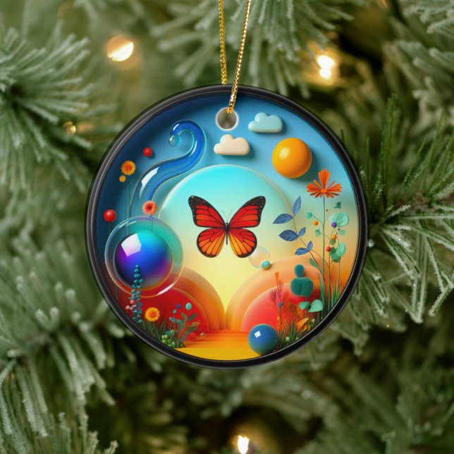 Lebendiger Schmetterling Fantasygarten Keramik Ornament (Von Creator hochgeladen)