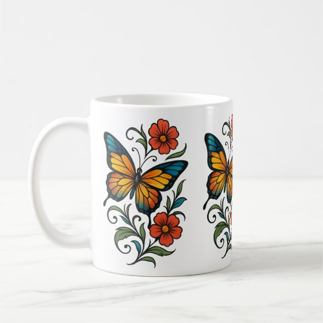 Lebendiger Schmetterling Kaffeetasse (Links)