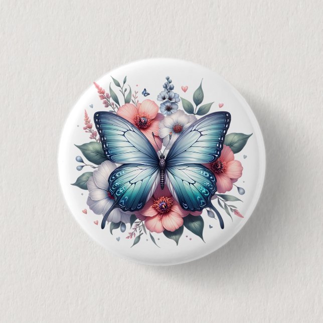 Lebendiger Schmetterlings-Blumenstrauß Art-96283 Button (Vorderseite)