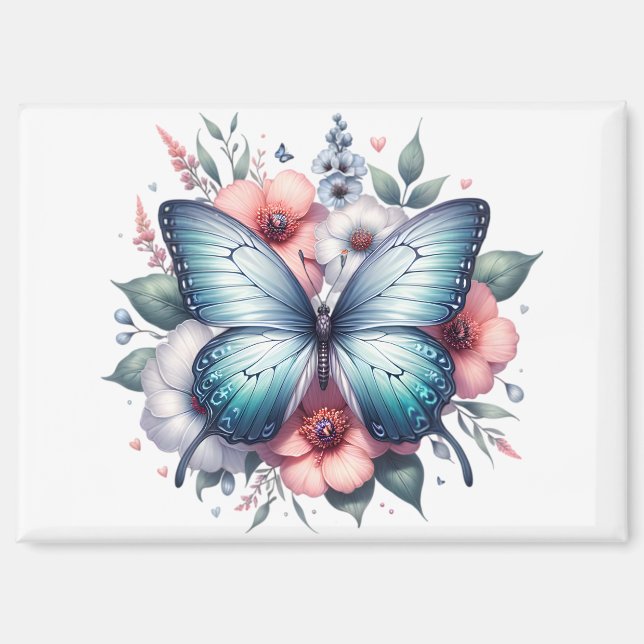 Lebendiger Schmetterlings-Blumenstrauß Art-96283 Magnet (Vorderseite)