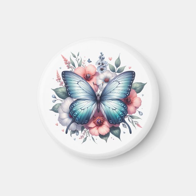 Lebendiger Schmetterlings-Blumenstrauß Art-96283 Magnet (Vorne)