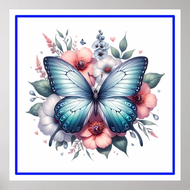 Lebendiger Schmetterlings-Blumenstrauß Art-96283 Poster (Vorne)