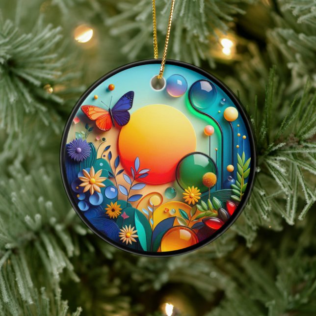 Lebendiger Schmetterlings-Fantasiegarten Keramik Ornament (Von Creator hochgeladen)