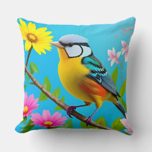 🌸 Lebendiger Singvogel Auf Blütenzweig Geschenk Kissen