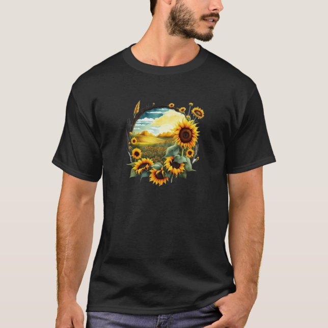 lebendiger Sonnenblumenfeld-T - Shirt (Vorderseite)