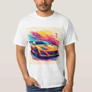 Lebendiger Sportwagen in einer dynamischen abstrak T-Shirt