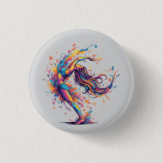 Lebendiger Tanzfluss Abstrakte Weibliche Kunst Button (Vorderseite)