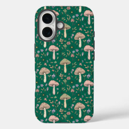 Lebendiger tiefer Smaragd-Pilz-Nahtlos-Muster Luxu iPhone 16 Hülle