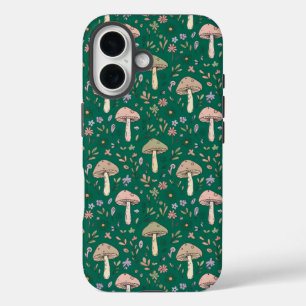 Lebendiger tiefer Smaragd-Pilz-Nahtlos-Muster Luxu iPhone 16 Hülle