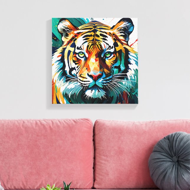 Lebendiger Tiger: Abstrakte Kraft Leinwanddruck (Insitu (Wohnzimmer))