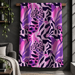 Lebendiger Tiger Leopard Hot Pink Lila Decke Sherpadecke