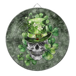 Lebendiger Totenkopf mit grüner Hut-Illustration Dartscheibe