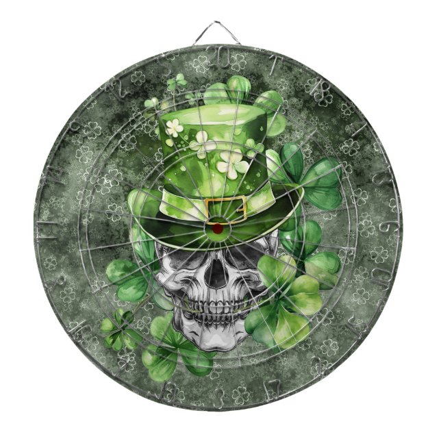Lebendiger Totenkopf mit grüner Hut-Illustration Dartscheibe (vorne)