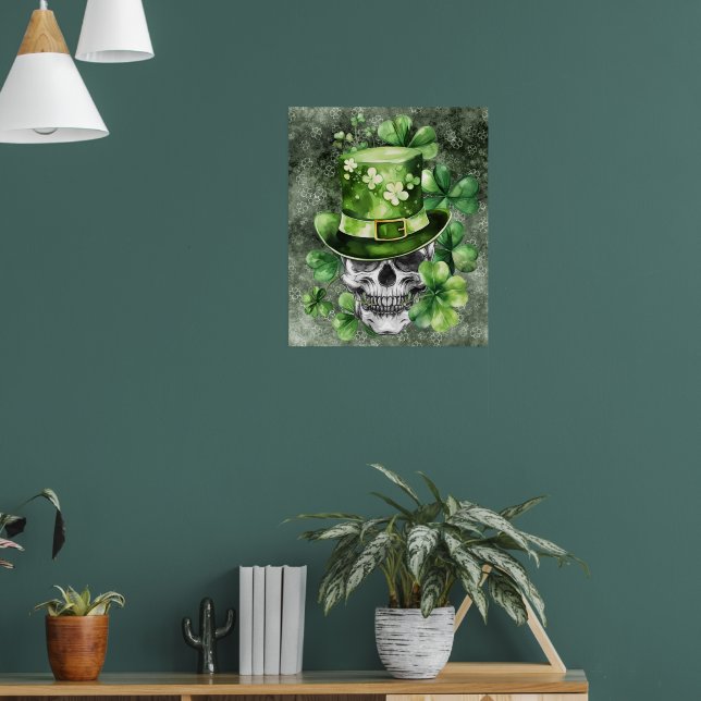 Lebendiger Totenkopf mit grüner Hut-Illustration Poster (Wohnzimmer 1)