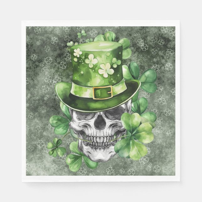 Lebendiger Totenkopf mit grüner Hut-Illustration Serviette (Vorderseite)