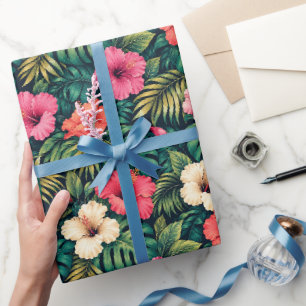 Lebendiger tropischer Hibiskus und Monstera Geschenkpapier