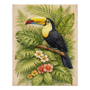 Lebendiger Tukane-Dschungel-Botanischer Exotischer Poster