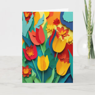 Lebendiger Tulpen-Garten im Scherenschnitt-Stil Karte