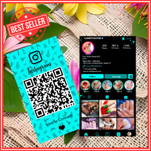Lebendiger Türkiser Nagelstudio Instagram QR Visitenkarte