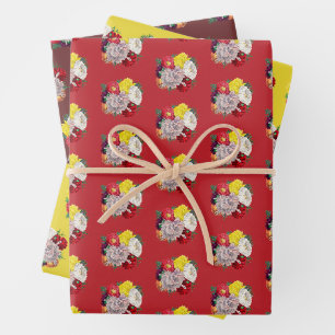 Lebendiger Vintage-Blumenstrauß aus Wildblumen Geschenkpapier Set