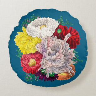Lebendiger Vintage-Blumenstrauß aus Wildblumen Rundes Kissen