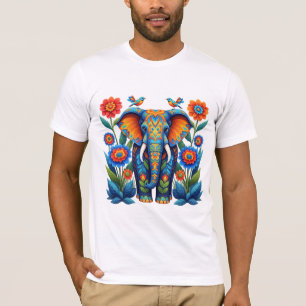 Lebendiger Volkskunst-Elefant mit Blumengarten T-Shirt