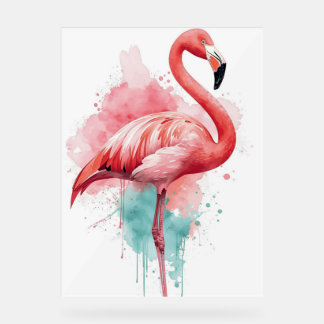 Lebendiger Wasserfarb-Flamingo Rosa und Türkis-Spr Acrylschild