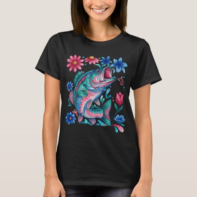 Lebendiger Wasserfarben-Barsch mit farbenfrohen Wi T-Shirt (Vorderseite)
