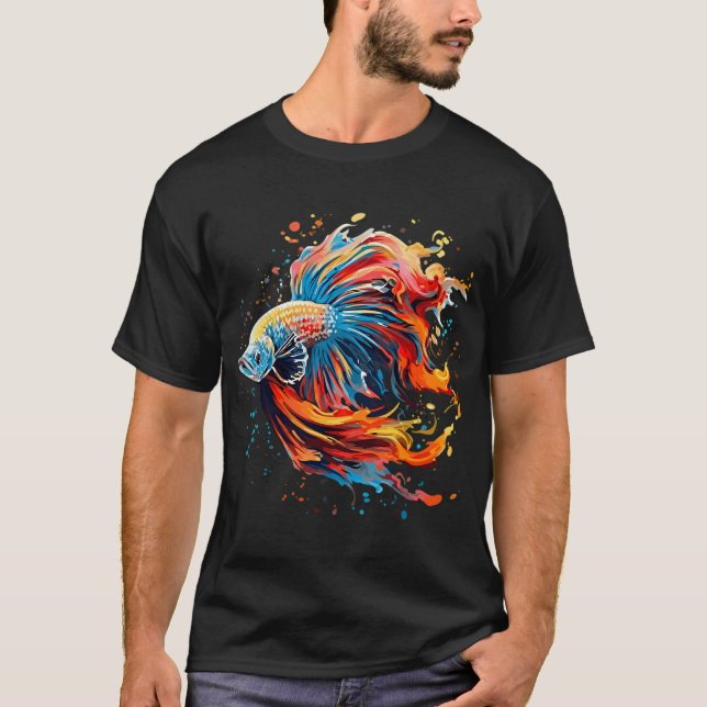 Lebendiger Wasserfarben-Betta-Fisch - Farbiger Sia T-Shirt (Vorderseite)