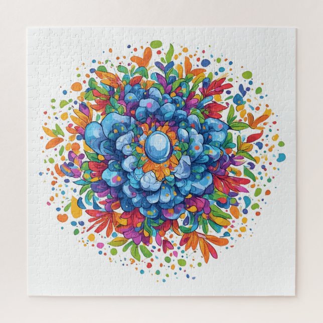 Lebendiger Wasserfarben-Blumenstrauß in Blau Puzzle (Vertikal)