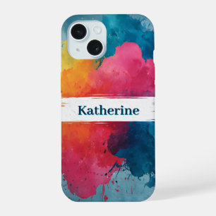Lebendiger Wasserfarben-Farb-Splash mit individuel iPhone 15 Hülle