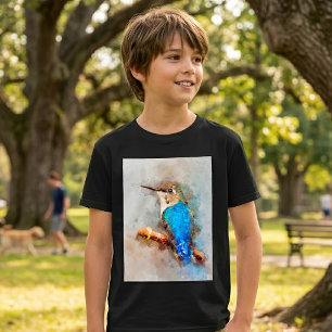Lebendiger Wasserfarben-Kolibri auf einem Ast T-Shirt
