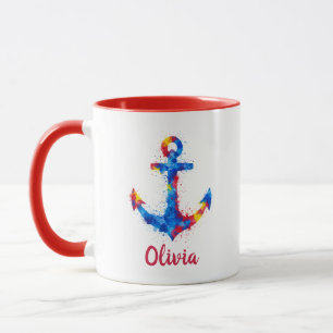 Lebendiger Wasserfarben-Nautik-Anker-Splash Tasse