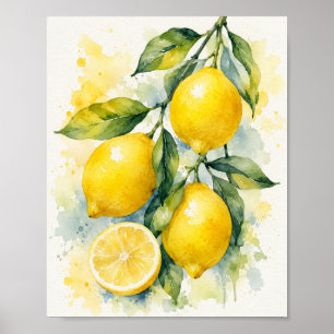 Lebendiger Wasserfarben-Zitronen-Kunst-Druck Poster