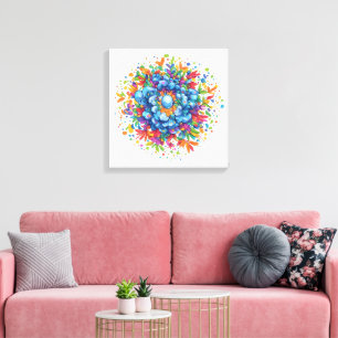 Lebendiger Wasserfarbener Blaue Blumenstrauß Leinwanddruck