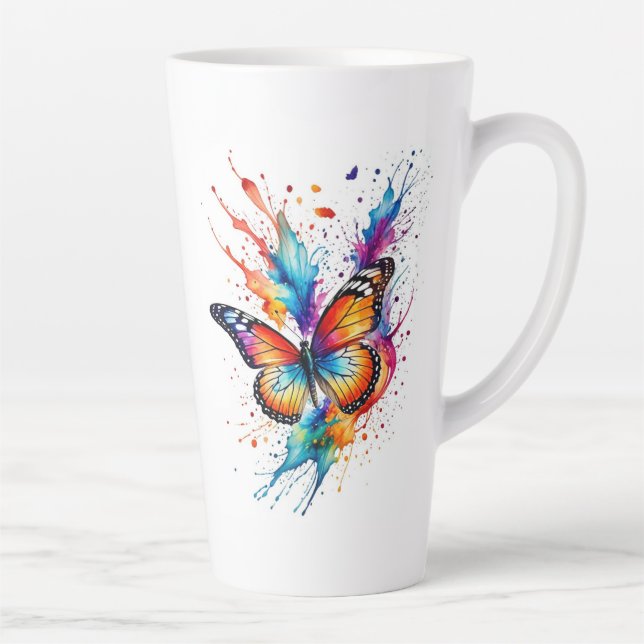 Lebendiger Wasserfarbener Monarchfalter-Splash Milchtasse (Rechts)