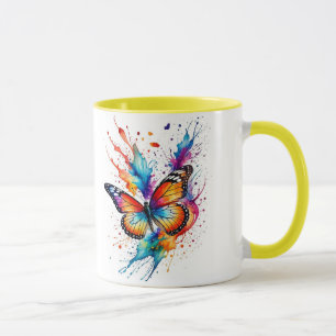 Lebendiger Wasserfarbener Monarchfalter-Splash Tasse