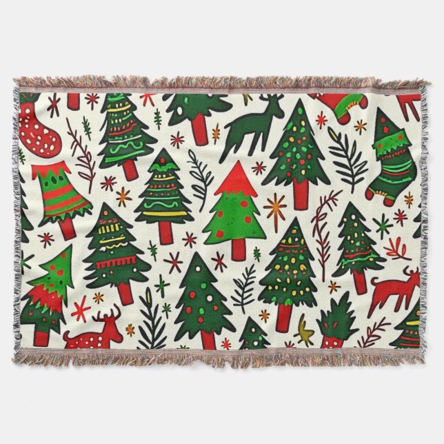 Lebendiger Weihnachtsmuster-Kunstprint Decke (Vorderseite)