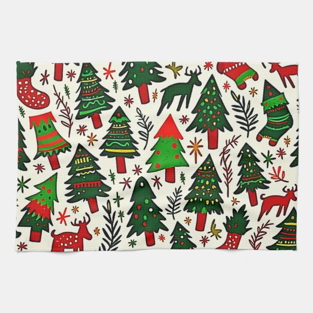Lebendiger Weihnachtsmuster-Kunstprint Geschirrtuch (Horizontal)