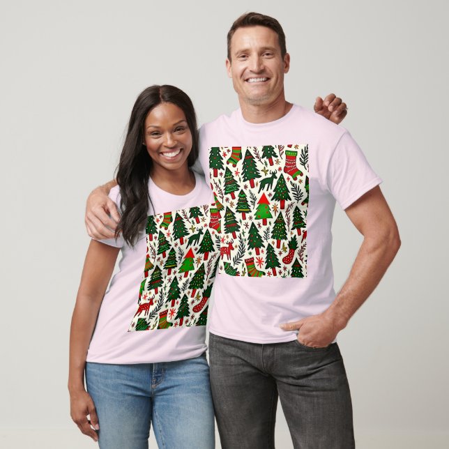 Lebendiger Weihnachtsmuster-Kunstprint T-Shirt (Unisex)