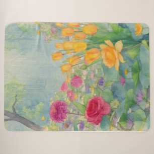 Lebendiger Wildblumensommergarten-Wasserfarben-Wur Sherpadecke