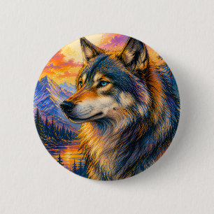 Lebendiger Wolf-Sonnenuntergangs-Button Button