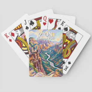 Lebendiger Zion Nationalpark Canyon Fluss Wandern Spielkarten