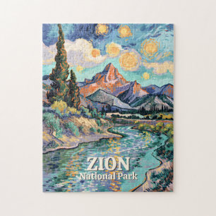 Lebendiger Zion-River-Sonnenuntergang Retro Van Go Puzzle