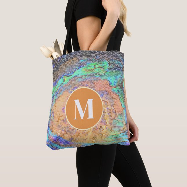 Lebendiges Abalone-Schalen-Mosaik-Muster-Monogramm (Von Nahem)