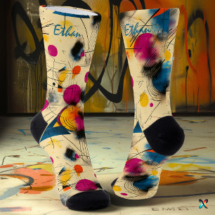 Lebendiges Abstract in Rosa, Türkis und Gelb Socken