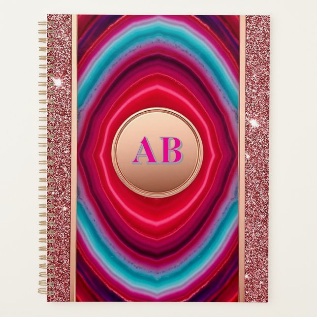 Lebendiges abstraktes Achatmuster mit Glitter Planer (Vorderseite)
