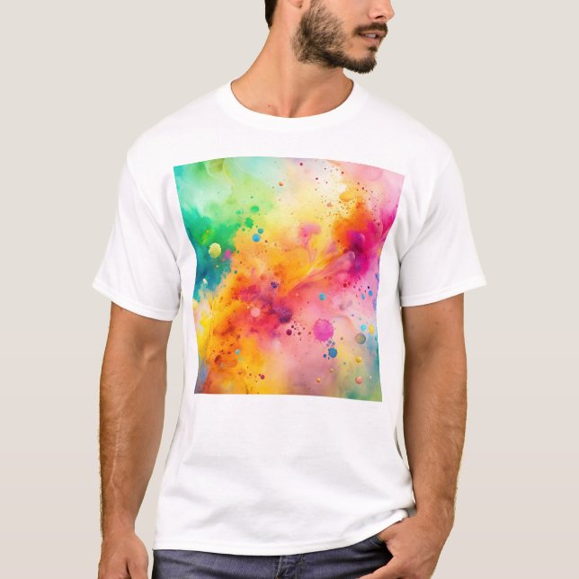 Lebendiges abstraktes Aquarell-Spritzmuster T-Shirt (Vorderseite)