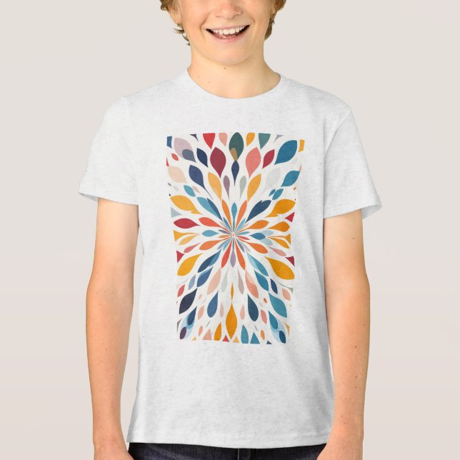 Lebendiges abstraktes Blumen-Burst-Muster Tri-Blend Shirt (Vorderseite)